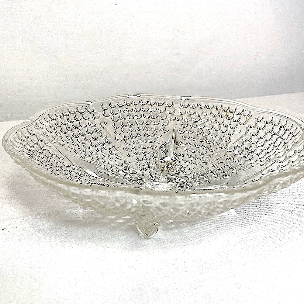 Vintage FEDERAL GLASS “Hobnail” Pattern Clear Footed Scalloped Dish